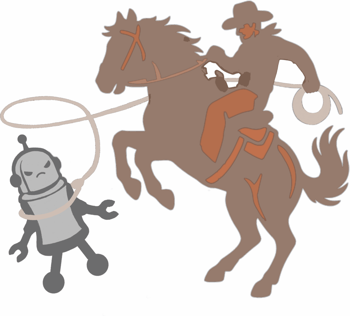 A cowboy roping a robot
